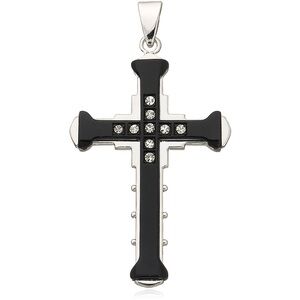 Black Cross Pendant Necklace - Stainless Steel Chain 20”